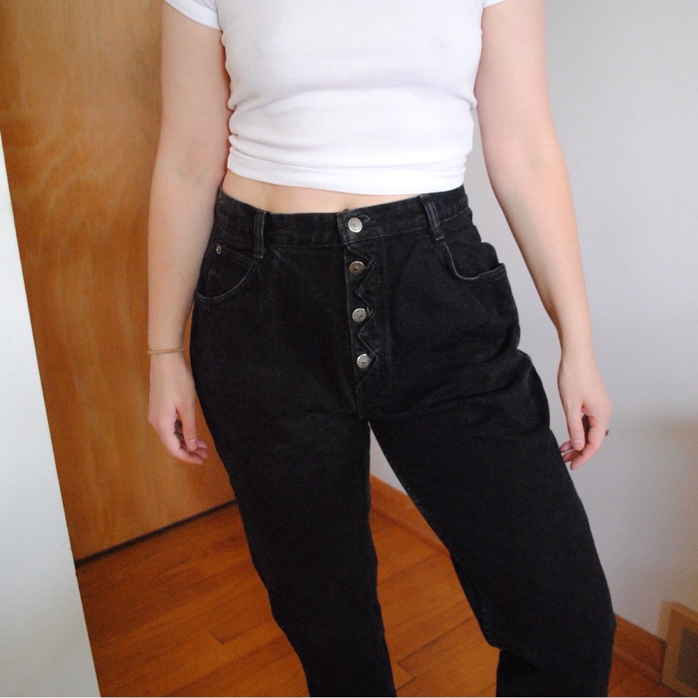 Vintage Bonjour black denim high-waisted jeans!
